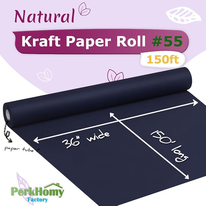 PerkHomy Navy Blue Kraft Paper Roll 36" x 1,800" (150') for Gift Wrapping Bouquet Flower Art Painting Craft Writing Packaging Shipping 80GSM 55LB (Navy Blue, 36" x 150')