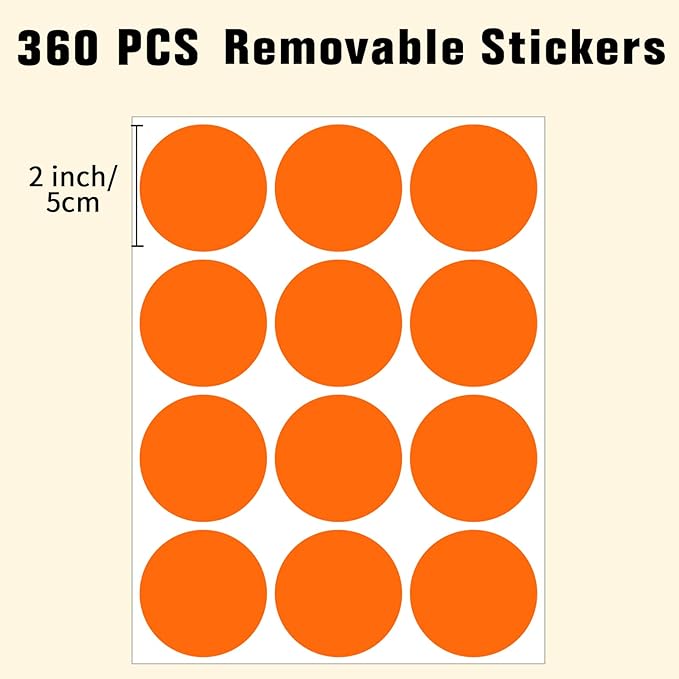 2" Round Large Colored Removable Stickers Labels - Orange,Pack of 300