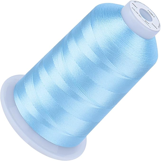 Simthread 5500Yds Embroidery Thread, 5000M High-Yardage 40WT 100% Polyester Thread – 170+ Vivid Colors, High-Speed Rated – Compatible with Brother, Singer, Janome & More - Light Blue 017