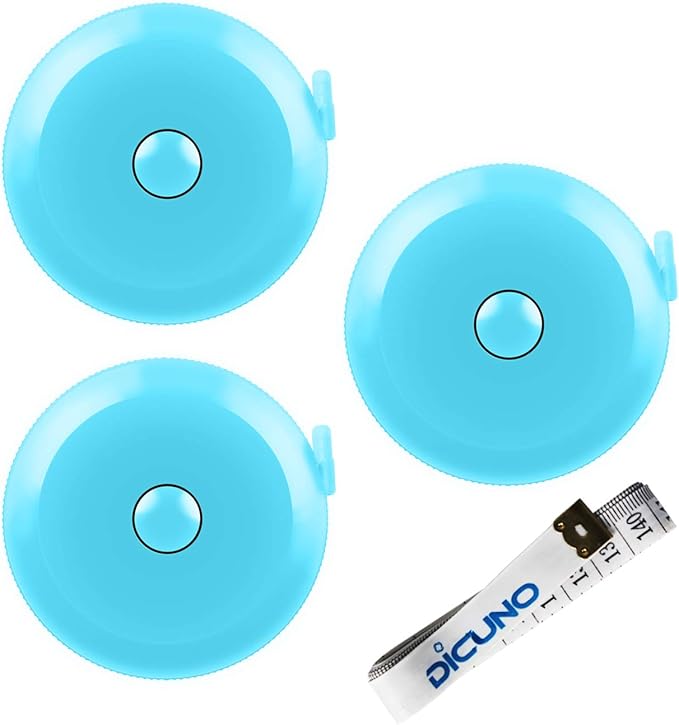 DiCUNO 60-Inch 1.5 Meter Soft and Retractable Tape Body Tailor Sewing Craft Cloth Dieting Measuring Tape (3 Pcs of Sky-Blue)