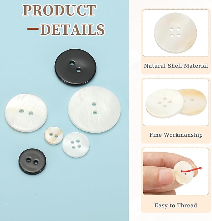 uxcell 21Pcs Natural Shell Button, 4 Hole 25mm Round Mother of Pearl Buttons for Shirt Coats Suits Jacket Jeans Skirts DIY Sewing Crafts, White