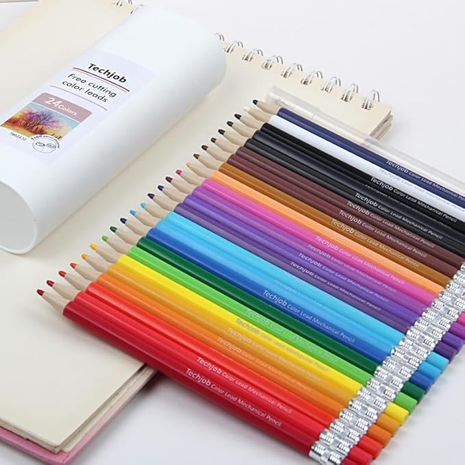 Colored Mechanical Pencil 2.6mm for Coloring and Drawing, Mechanical Colored Pencils, Mechanical Pencils with Sharpener and Case, 24pcs