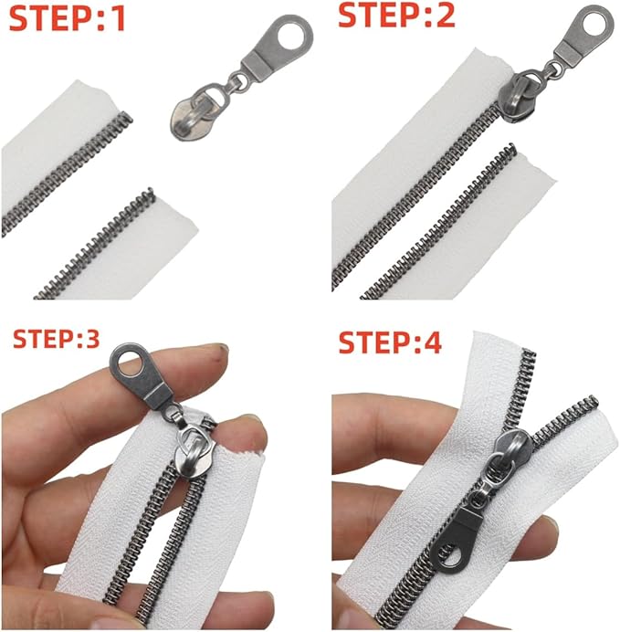 MebuZip #5 Gunmetal Metallic Nylon Coil Zippers by The Yard Bulk Coil Zipper Roll 10 Yards with 25pcs Pulls for DIY Sewing Craft Bags (White)