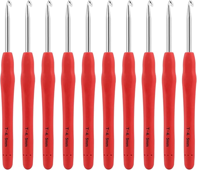 Vodiye 10PCS Crochet Hooks, Professional Extra Long  4.5mm Crochet Hook, Ergonomic Handle Crochet Hooks Set, Crochet Needle for Beginners and Experienced Crochet Hooks Lovers (10pcs - 4.5mm)