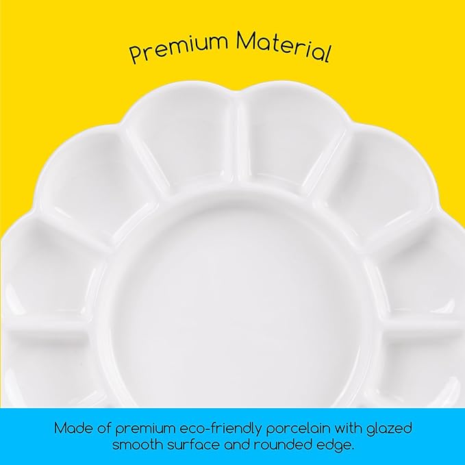 MEEDEN 12-Well Ceramic Paint Palette, Porcelain Tray, Artist Watercolor Mixing Palette, Round, 7.9'x 7.9'x 0.79'