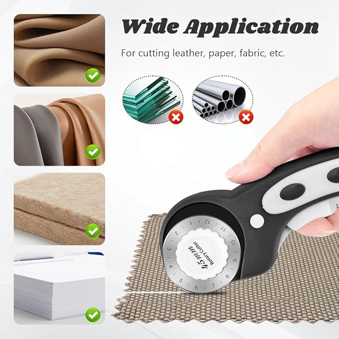 45mm Rotary Cutter for Fabric with 10 pcs Blades,Pinking Rotary Cutter for Quilting Crafts Sewing(COLOR:Black)