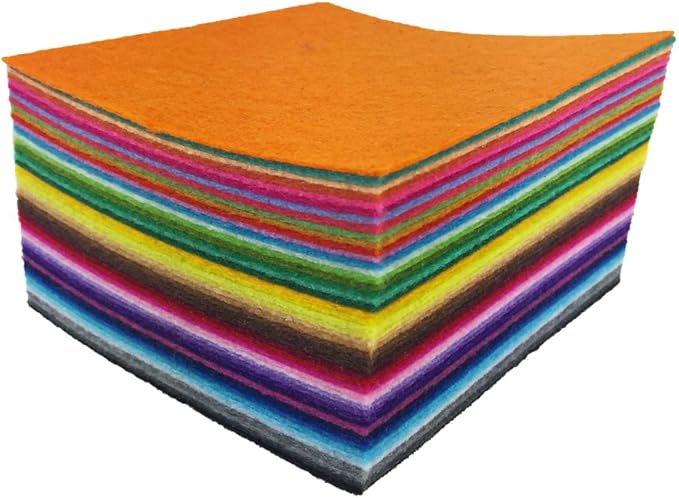 flic-flac 48PCS 6 x 6 inches (15 x 15cm) Assorted Color Felt Fabric Sheets Patchwork Sewing DIY Craft 1mm Thick … (15cm * 15cm, 48pcs)