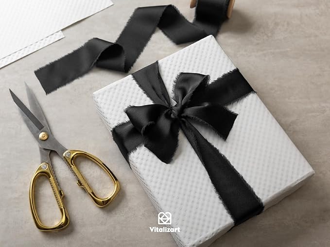 Vitalizart Black Silk Satin Ribbon 1-1/2 Inch x 15 Yard Wooden Spool Handmade Frayed Ribbons for Gift Wrapping Baby Shower Wedding Bridal Bouquets Holiday Decor