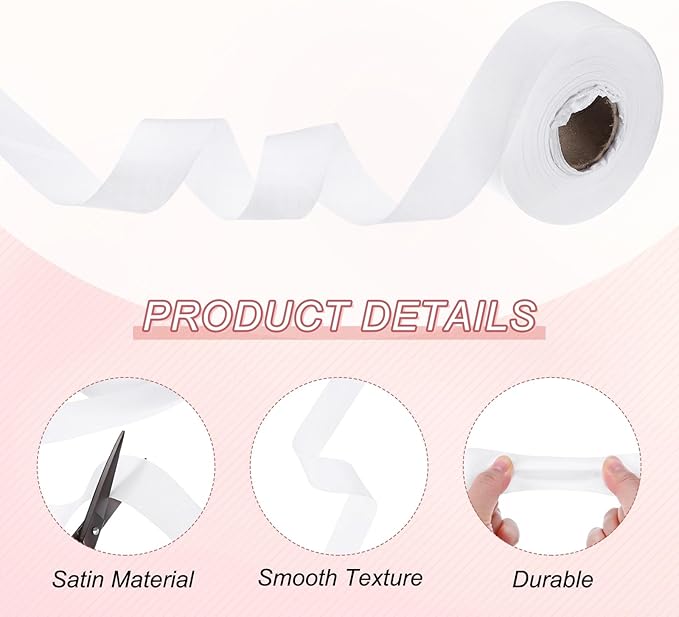 M METERXITY 1-Pack Extra Wide Single Fold Bias Tape, 1 Inch x 55 Yards Satin Bias Tape for Sewing/Seaming/Quilting/Hemming/DIY Crafts/Quilt Binding [White]