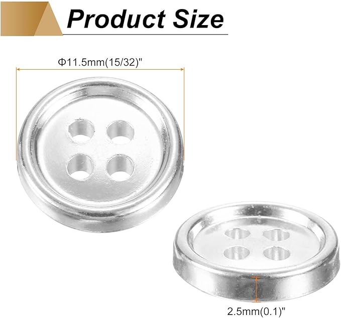 HARFINGTON 50pcs 18L Plastic Sewing Buttons 11.5mm 15/32" 4-Hole Round Replacement Craft Button for Coats Sewing Clothing and DIY, Silver