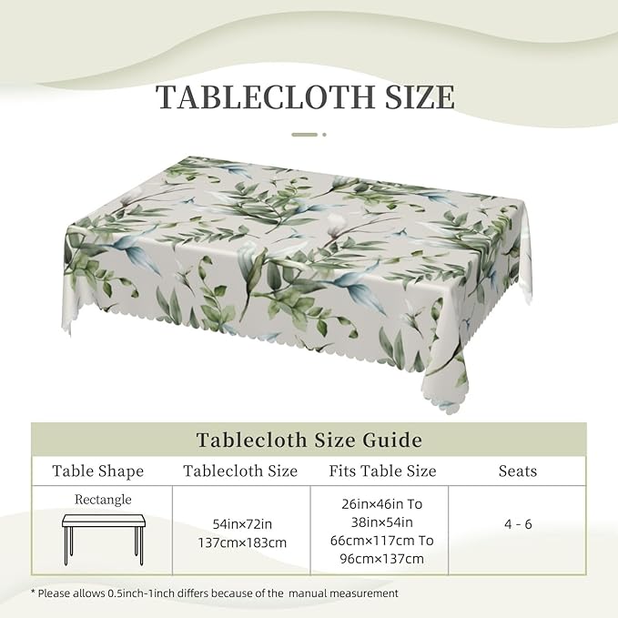 Luxury Watercolor Leaves Rectangle Tablecloth Green Leaf Summer Plant Table Cloth Dining Table Cover for Home Kitchen Restaurant Party Buffet Picnic 54 x 72 Inch