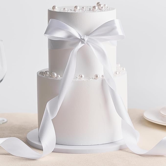 1-1/2 Inch Wide White Satin Ribbon, 50 Yards Solid Polyester Fabric Ribbon for Roses Making, Gift Wrapping, Valentine's Day, Wedding Decorations, Crafts, Bows
