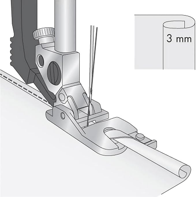 3mm Rolled Hem Presser Foot with IDT for Pfaff and More Sewing Machines ALT : 98-694818-00, 3820284-096, 820284096, 820249096