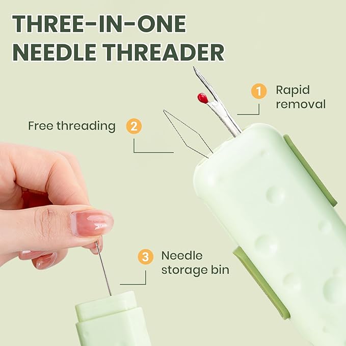 3 in 1 Automatic Needle Threaders Seam Ripper,2025 Upgraded Quilting Supplies Sewing Kit,Quick Sewing Machine Crafts and Knitting Unthreading Supplies (Green+Yellow)