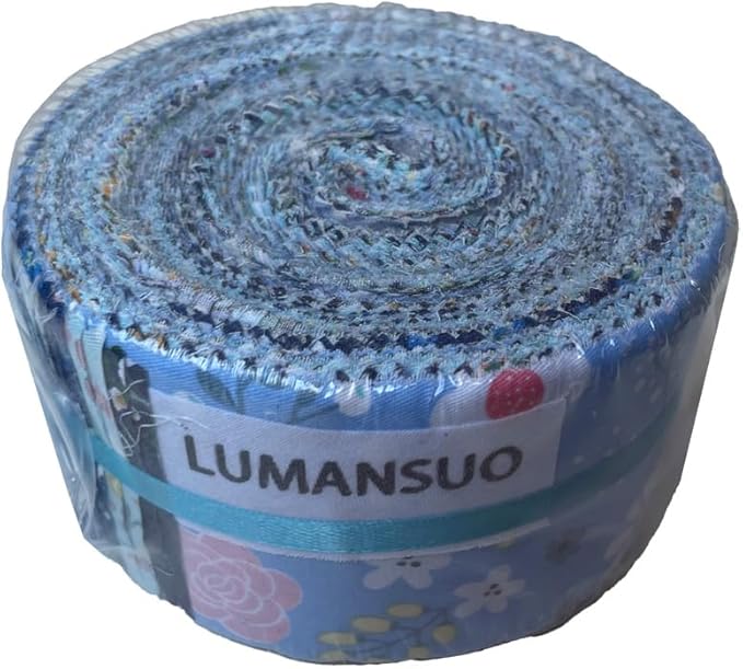 LUMANSUO Jelly Roll Fabric Strips 40PCS (2.5 x 44 Inch)- 20 Assorted Floral Prints, 100% Cotton, Precut Fabrics for Needlecraft and Quilting Sewing， Blue Moonlight