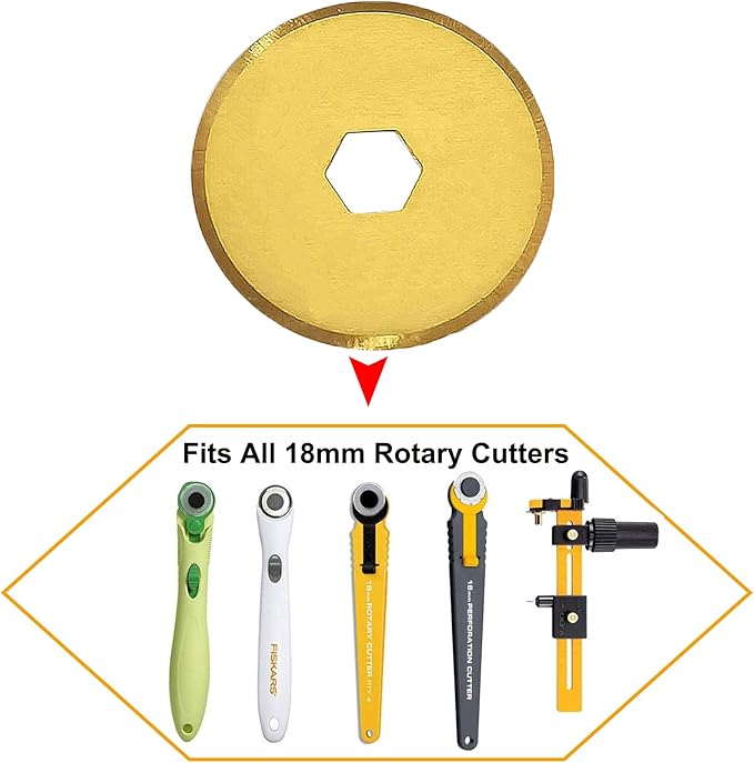 Rotary Cutter Blades 18mm, Replacement Blades Fits Fiskars,OLFA,Martelli,Dremel,Truecut,DAFA,Fabric Cutting Blades Refill for Quilting Scrapbooking Sewing Arts &Crafts, SKS-7, Titanium Coated, 5-Pack