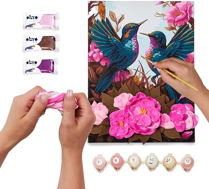 OKTO Art Kit Hummingbirds in Love | Arts & Crafts DIY Painting with Modeling Claу | Claу Kit for Painting | Painting Kits for Adults for Home Decoration Claу for Adults