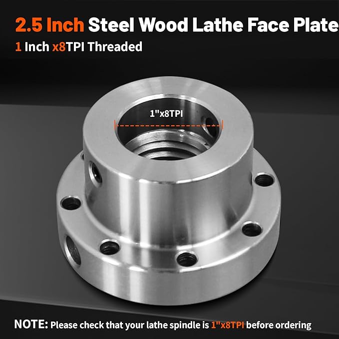 Wood Lathe Steel Faceplate 2.5",Faceplate for Wood Lathe,Lathe Face Plate Fit for 1" x 8TPI Spindle