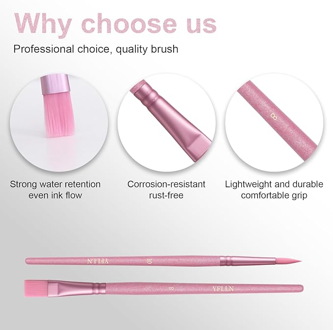 Paint Brushes Set for Acrylic Painting,Watercolor Brushes Painting Brush Nylon Hair Brushes for Acrylic Oil Watercolor Canvases Rock Body Face Nail Miniature Detailing Drawing Art Supplies(Pink)