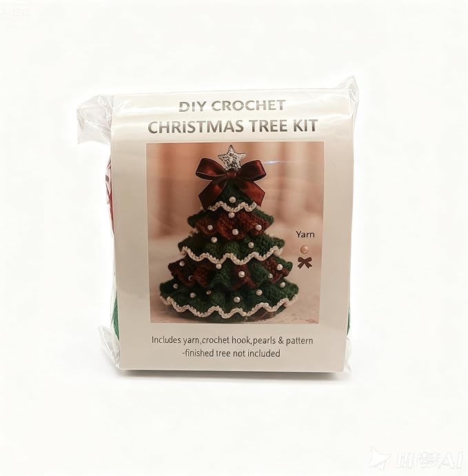 DIY Crochet Christmas Tree Kit – Handmade Holiday Decoration Set,Parent-child activities craft kit,Tree Bow Pearl Embellishment,Cross-stitch by hand,Festive decorations (Multicolour) (Multicolour)