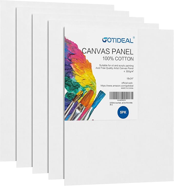 GOTIDEAL Canvases for Painting, 18x24 inch of 5 Pack, Professional Primed White Blank Flat Canvas - 100% Cotton Artist Canvas Boards for Acrylics Painting, Oil,Tempera