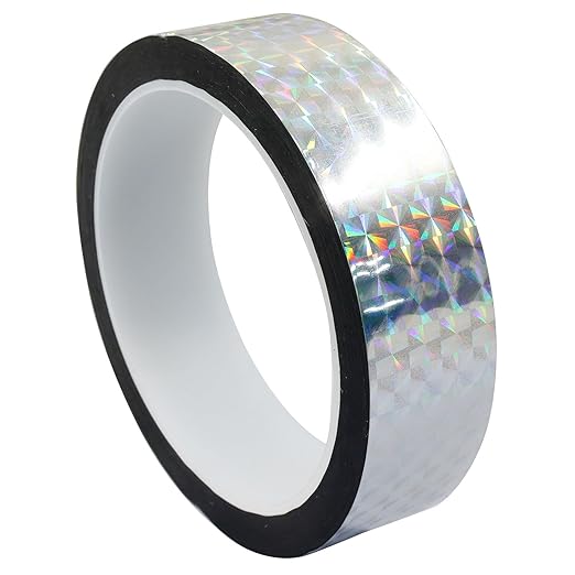 1 Inch Self-Adhesive Holographic Reflective Tape, Glitter Duct Tape Prism Tape for Keep Birds Away, DIY Art, Daily Use, Craft Project, Home Decoration, Holiday Packing(Silver,55Yard)