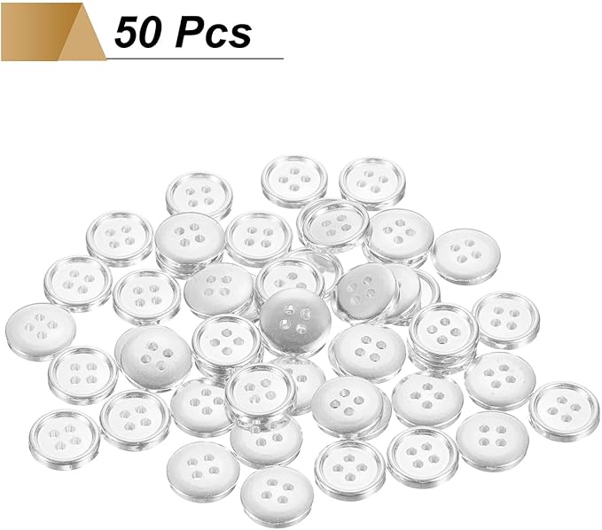 HARFINGTON 50pcs 20L Plastic Sewing Buttons 12.5mm 1/2" 4-Hole Round Replacement Craft Button for Coats Sewing Clothing and DIY, Silver