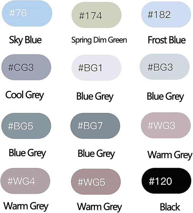 12Pcs Alcohol Markers Pure Color Series,Dual Tip Art Solid Color Markers Set for Adults Beginner Drawing Sketching (Winter Color)