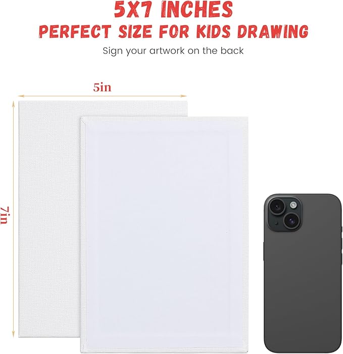 Simetufy 12 Pack 5x7 Inch Small Flat Canvas Boards for Painting, Gesso Primed Acid-Free 100% Cotton Blank Canvas Panels for Kids, Non Toxic