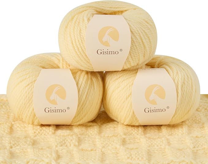 100% Merino Wool Yarn 3-Ply Luxurious and Soft Yarn for Hand Knitting & Crocheting (Naples Yellow,3Balls)