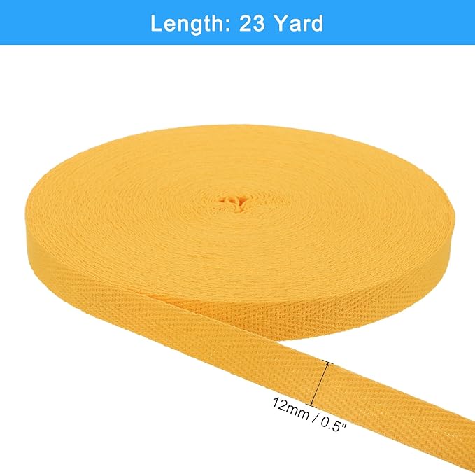 uxcell 23 Yards Cotton Twill Tape, 1/2-inch Herringbone Webbing Ribbon Bias Binding Tapes for Clothes Sewing, DIY Crafting (Earthy Yellow)