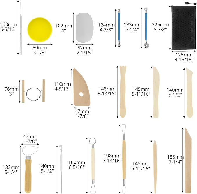 QWORK Pottery Clay Sculpting Tools, 17 Pcs Double-Sided Ceramics Carving Tool, Artists Modeling Tool for for CuttingTrimming Embossing Pattern