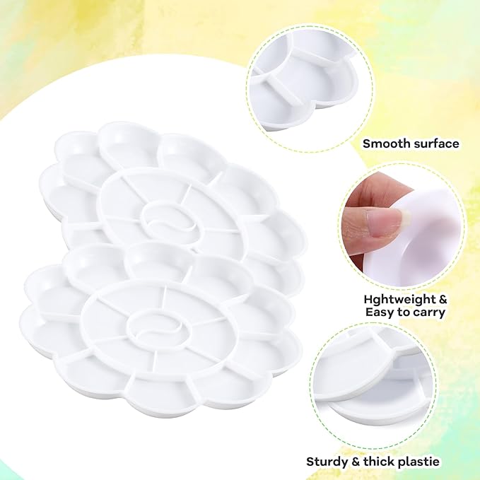 2pcs Watercolor Palette Plastic 18-Well Paint Tray Palette Flower White Painting Tray for Watercolor Create DIY Craft Professional Art Painting Acrylic Paintings Gouache