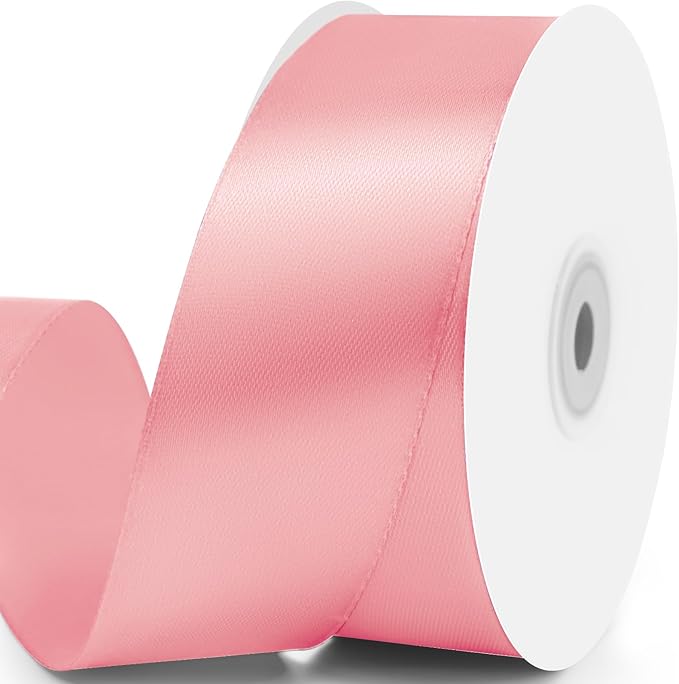 1-1/2" x 50 Yards Satin Ribbon - Pink Silk Ribbon with Spool - Ideal for Gift Wrapping, Floral Bouquets, Crafts, Wedding Party Decorations, Christmas and Sewing Projects