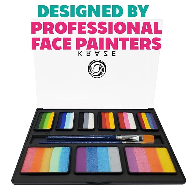 Kraze FX Professional Face Painting Split Cake Palette, Water Activated, Hypoallergenic, Safe, Non Toxic Halloween Party Makeup Face Paint Kit for Kids & Adults (Celebration)