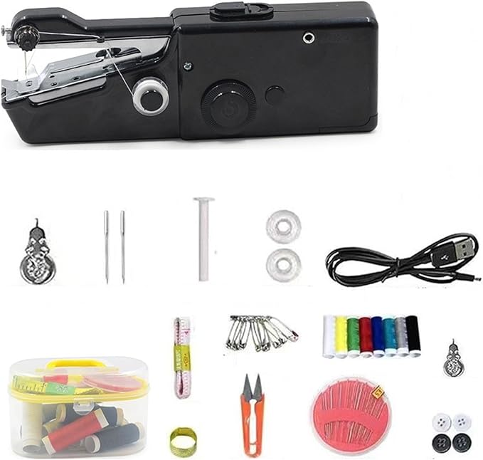 Handheld Sewing Machine, Mini Portable Sewing Machine Kit for Beginners, Travel Emergency Clothes Repair & Quick Fixes with Accessories, for Lightweight Fabrics (Black, B)