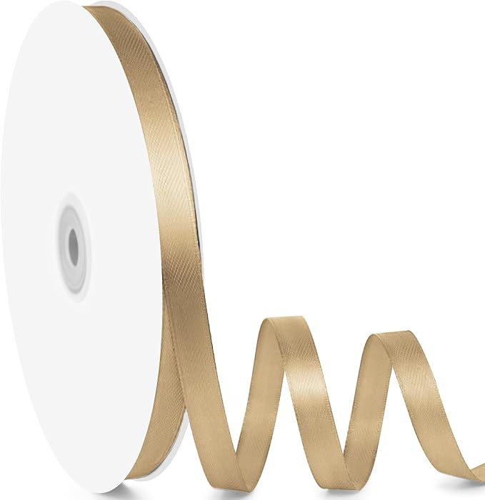 3/8" x 100 Yards Satin Ribbon - Champagne Gold Silk Ribbon with Spool - Ideal for Gift Wrapping, Floral Bouquets, Crafts, Wedding Party Decorations, Christmas and Sewing Projects