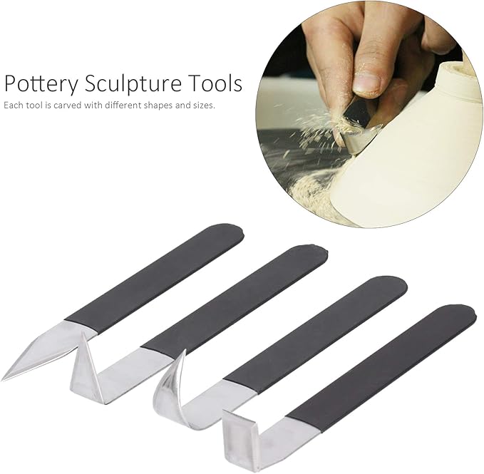 4PCS Clay Carving Knife Tools, Metal Pottery Clay Carving Tools, Pottery Sculpting Tools Set, for Engraving, Shaping, Styling Clay Pottery and Sculpture
