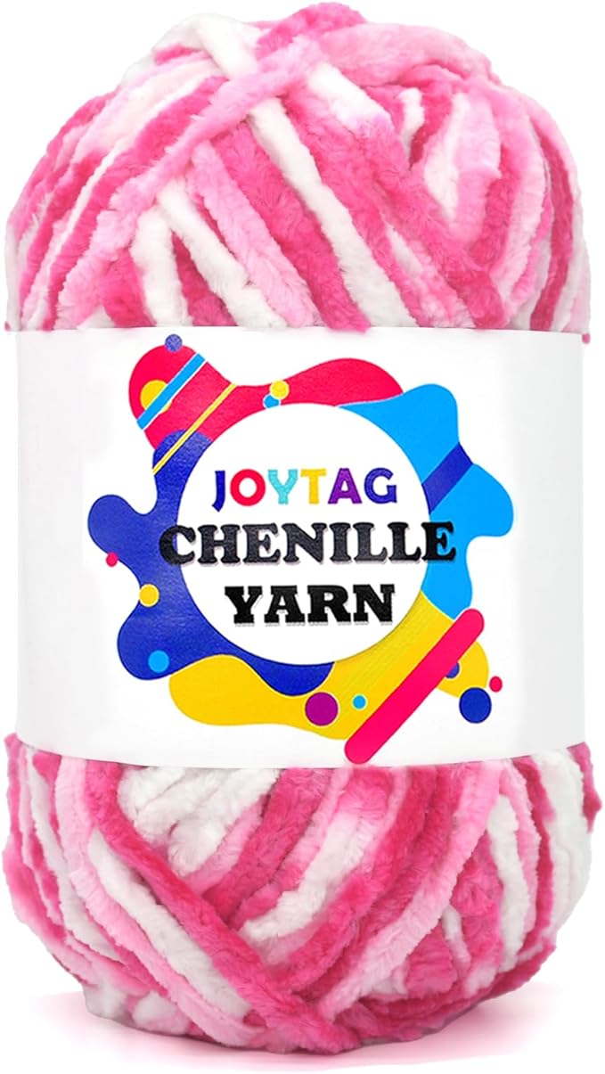 Velvet Chenille Yarn for Crocheting Pink Tone Fluffy Plush Thick Bulky Chunky Chenille Velvet Soft Baby Blanket Yarn for Crocheting Hand Knitting 100g-Pink Tone