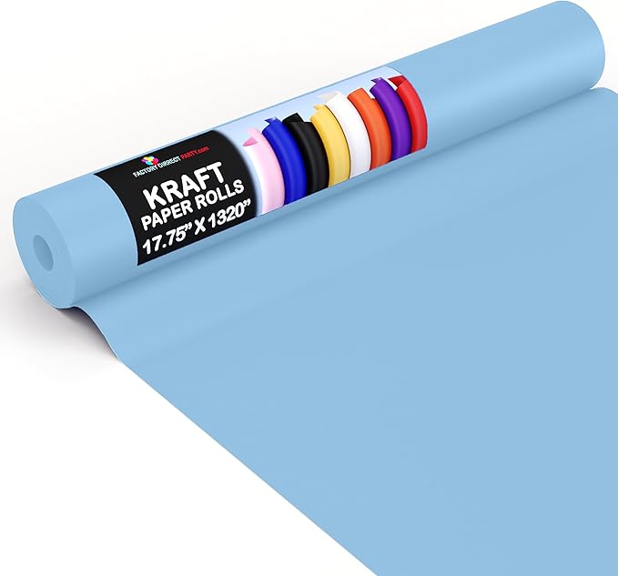 Crown Display Light Blue Kraft Paper Roll 17.75" X 1320" (110' Ft) - Colored Paper Roll - Kraft Wrapping Paper Perfect as Shipping Paper - Packing Paper - Craft Supplies