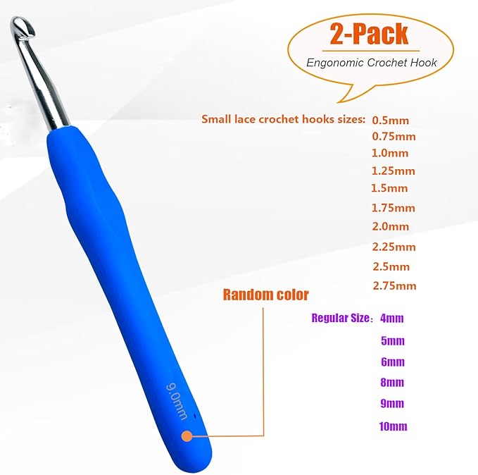 Mdoker 9mm 2PCS Crochet Hook Ergonomic Handle Crochet Hook Needles for Arthritic Hands,Extra Long Crochet Hooks for Beginner Crocheting Yarn(9mm)