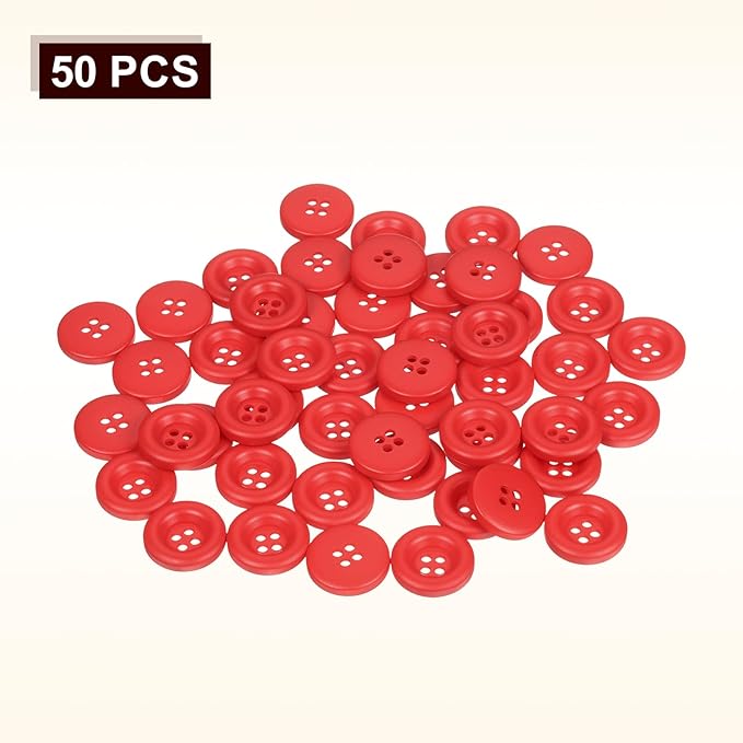 HARFINGTON 50pcs Sewing Button 15mm (5/8 Inch) 4 Holes Resin Thickened Round Crafting Replacement Buttons for Clothing DIY Crafts Decoration, Red