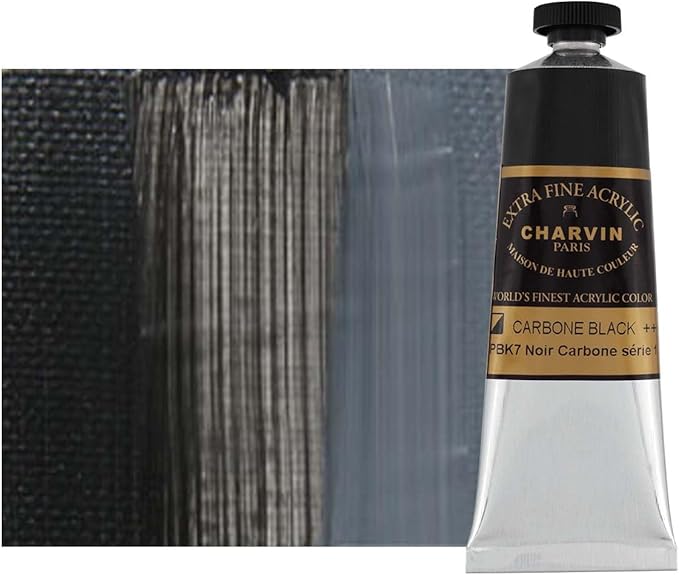 Charvin Extra Fine Professional Acrylic Paint - Carbon Black, 60ml Tube, Triple-Milled, Lightfast Pigments, Open Stock Artist Acrylic Paints in Nature-Inspired Hues