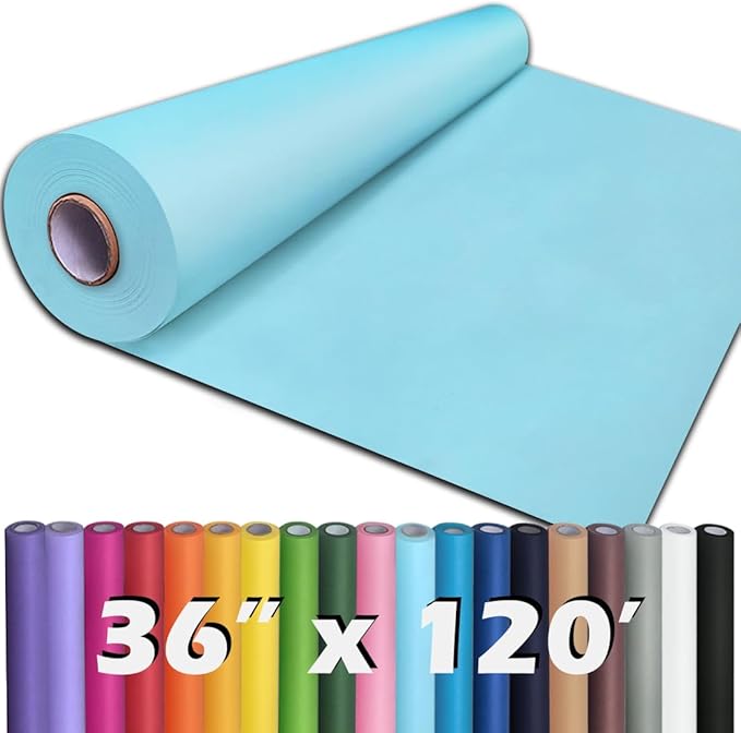 PerkHomy 36" x 1,440" (120') Light Blue Kraft Paper Roll for Craft Bulletin Board Paper Art Table Covering Crafting Gift Wrapping Bouquet Packing Parcel 80GSM 55LB (Light Blue, 36" x 120')