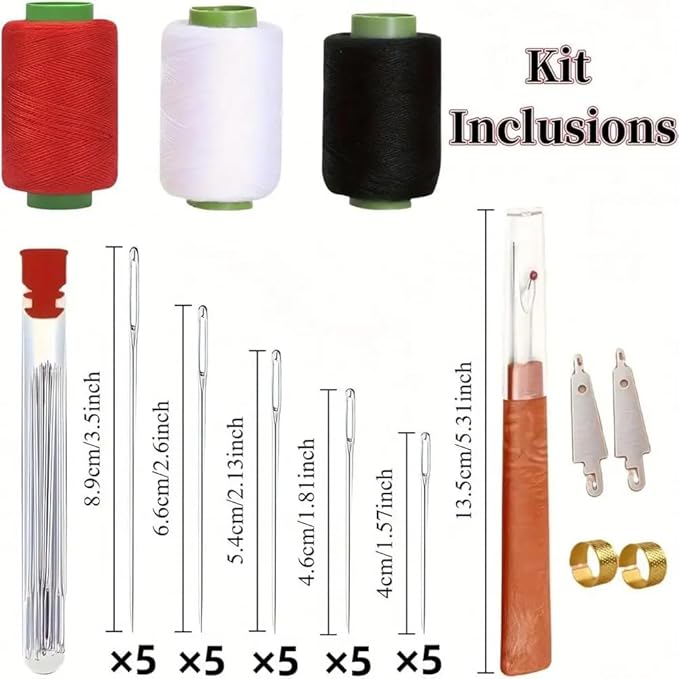 Big Eye Steel Needle Set，Hosenwelt Sewing Kit, 37PCS Sewing Tool Set, Thread Kit for Sewing Clothes, Portable DIY Hand Made Craft Set, Multi-Purpose Needle and Thread Kits
