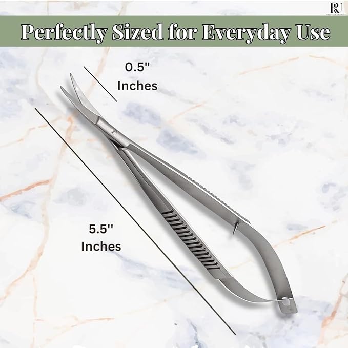 Micro Scissors 5.5" Curved Snip Embroidery Scissor Extra Sharp Tip Eyebrow Trimming Scissor Spring action Sewing Arts & Craft for Grooming thread Premium Stainless Steel Squeeze Applique Scissors.