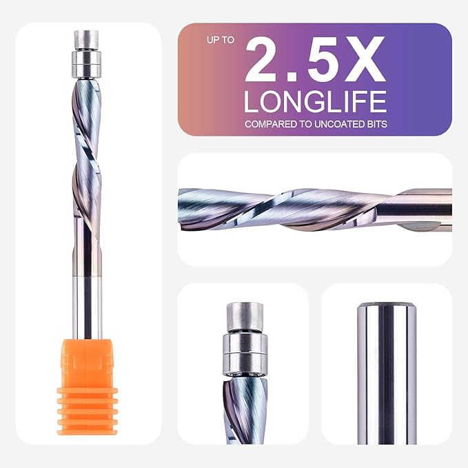 SpeTool 5PCS TAC Coated Flush Trim Router Bit 1/4 Shank, Down Cut Pattern Template Flush Cut Router Bit for Trimming Woodworking