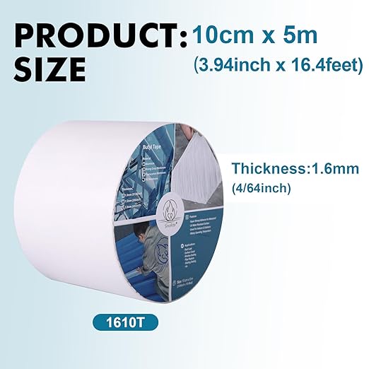 Vaste Outdoor Waterproof TPO Butyl Tape, 3.94inch x 16.4feet x 4/64inch (10cm x 5m x 1.6mm), RV/Marine Sealant Tape, Roofing Sheet Repair, Boat Sealing, Weatherproof and Durable, UV-Resistant