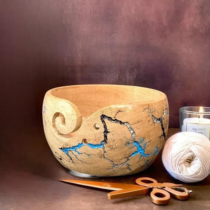 Prime Art Wooden Yarn Bowl Yarn Bowl for Crochet Yarn Bowl for Knitting Yarn Bowl for Crochet Large Yarn Bowl (Multi Color)