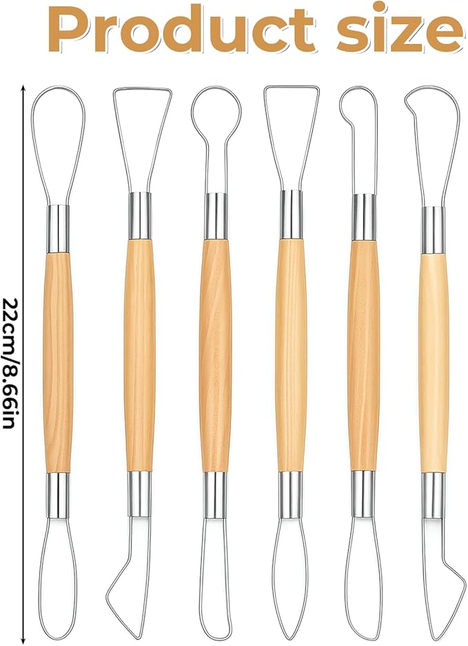 6Pcs Double-Sided Clay Sculpting Tools Clay Sculpting Tools Clays Wire Loop Sculpture Set Wooden Handle Ribbon Clays Tool Pottery Trimming Tool for Ceramic Wax Carving Ceramic Modeling